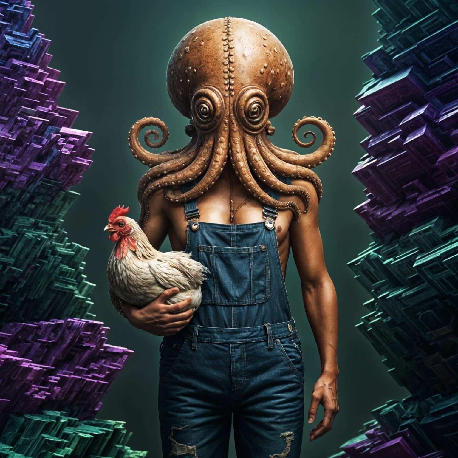 Cyberpunk Hybrid Beast in Moody Bismuth Fractals