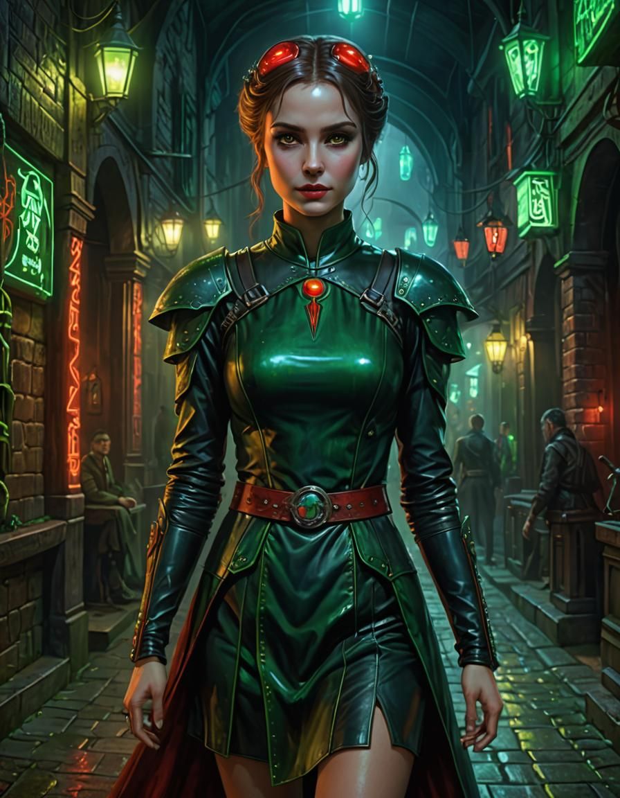 Cute Medieval Woman in Bioluminescent, Blade Runner Style