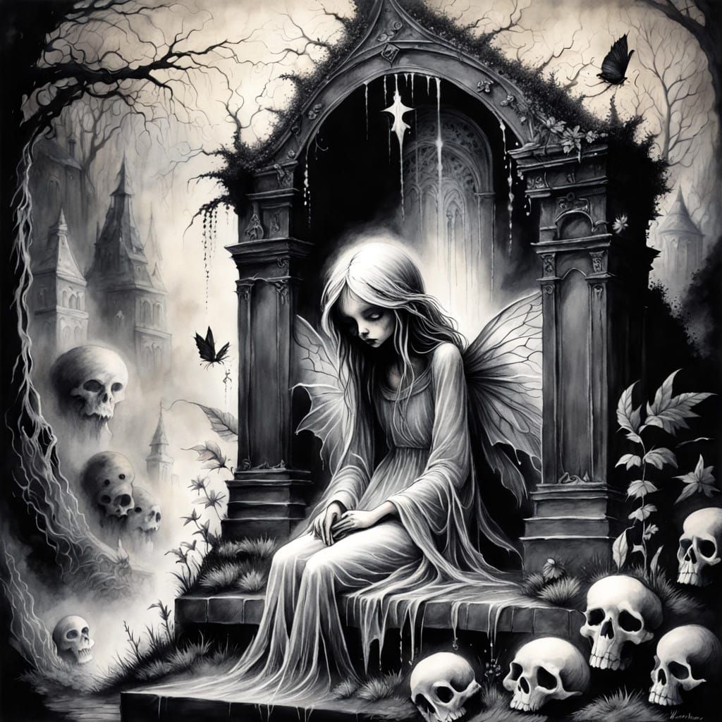 Weeping Fairy Ghost in Fantasy Mausoleum