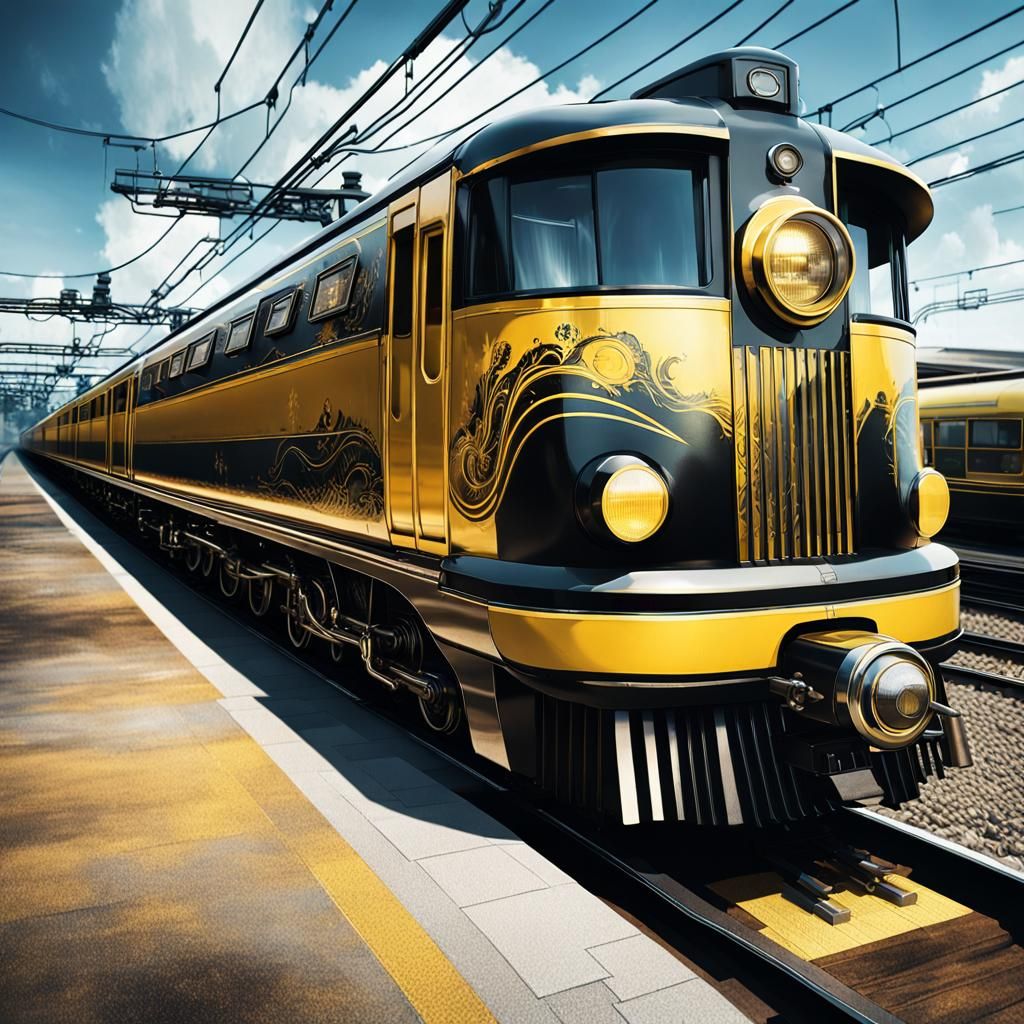 Art Deco Train Engine in Anime Style
