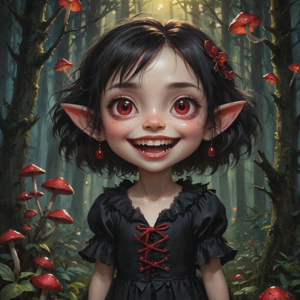 Chibi Vampire Portrait in Ghibli-Inspired Watercolor