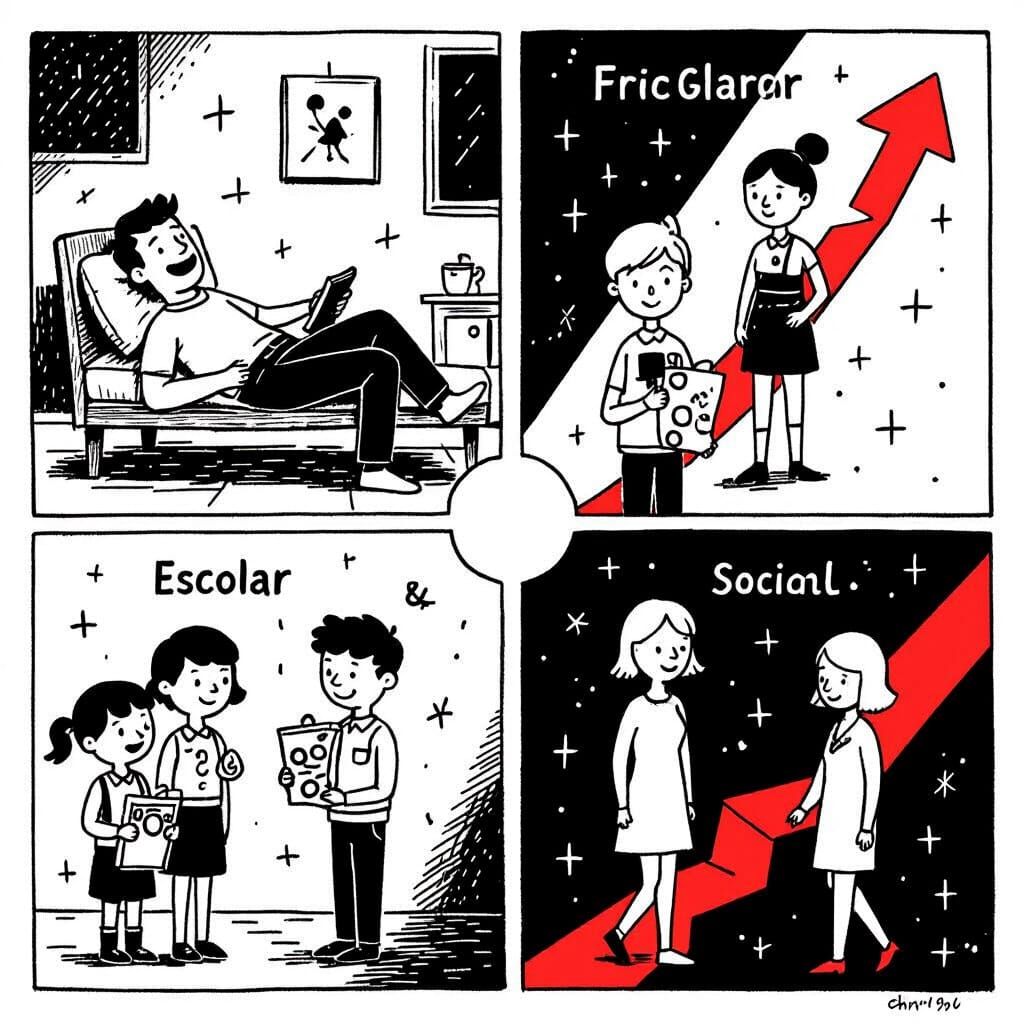 Gender Inequality Cartoon in Bold Line Art Style