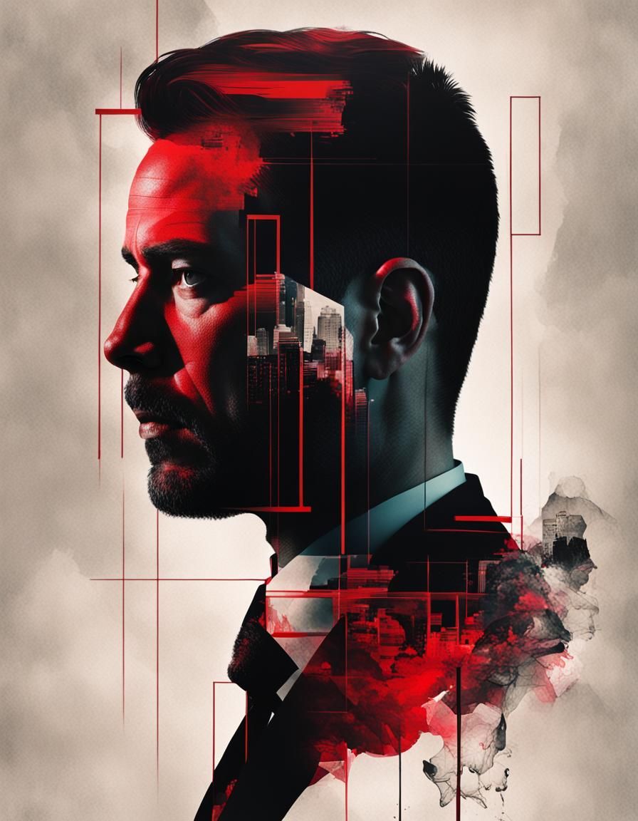Abstract Agent Portrait in Black and Crimson