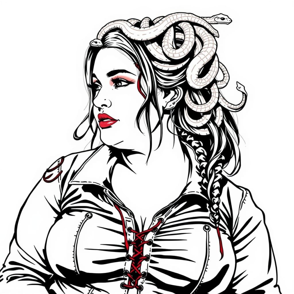 Fantasy Portrait: Woman with Snake Wreath, Line Art