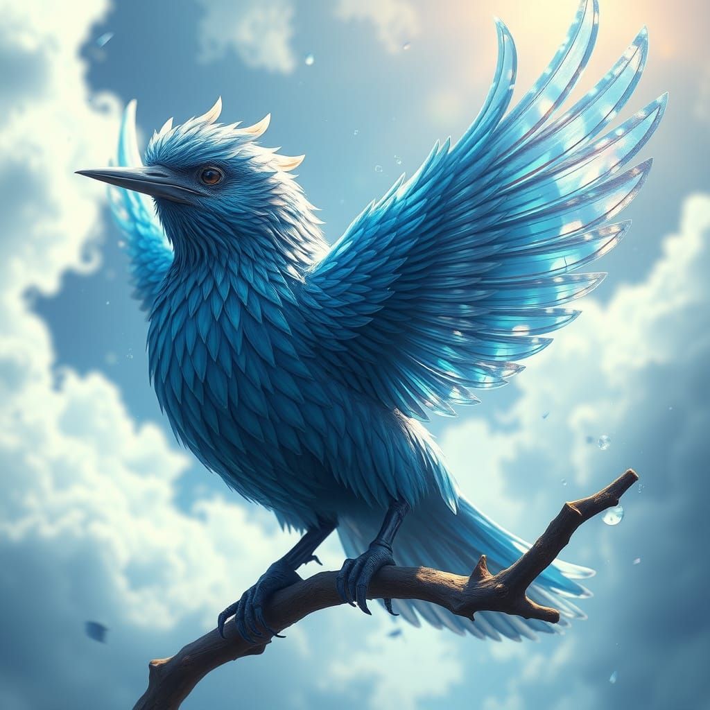 Crystal Sky Blue Bird Matte Painting