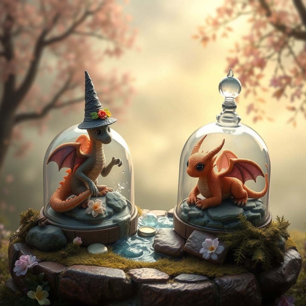Whimsical Wizards Tend to Cute Baby Dragons in Glass Domes