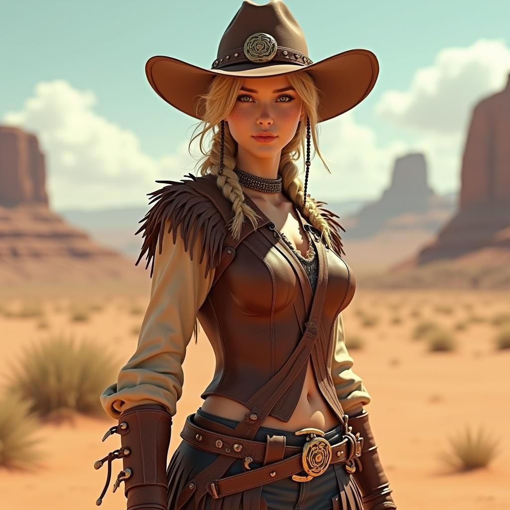 Viking Cowgirl in Hyper-Detailed 3D Anime Art