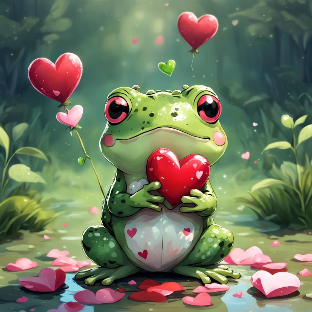 Valentine's Day Frog with Heart in Anime Style