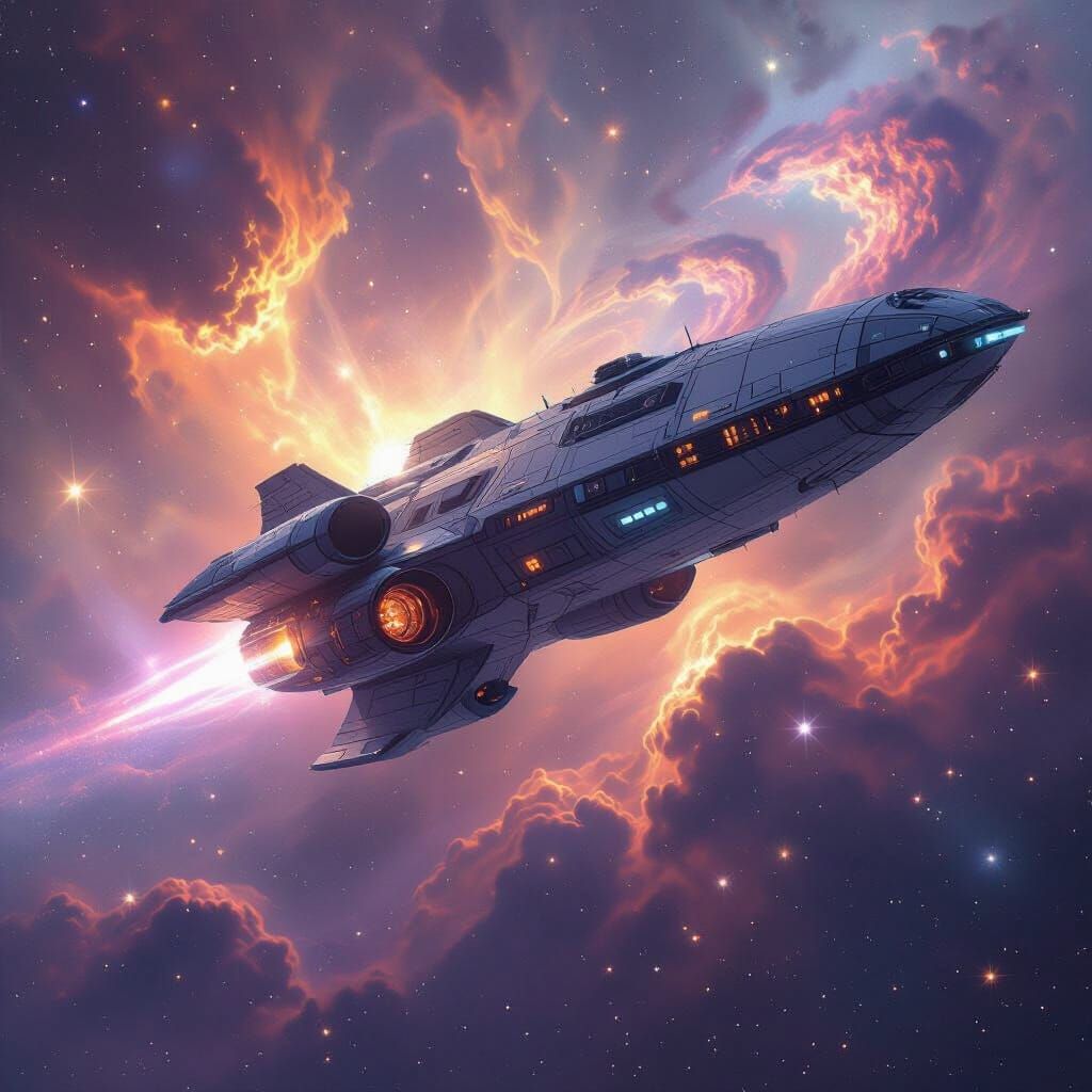 Colossal Spaceship in Vibrant Cosmic Nebula