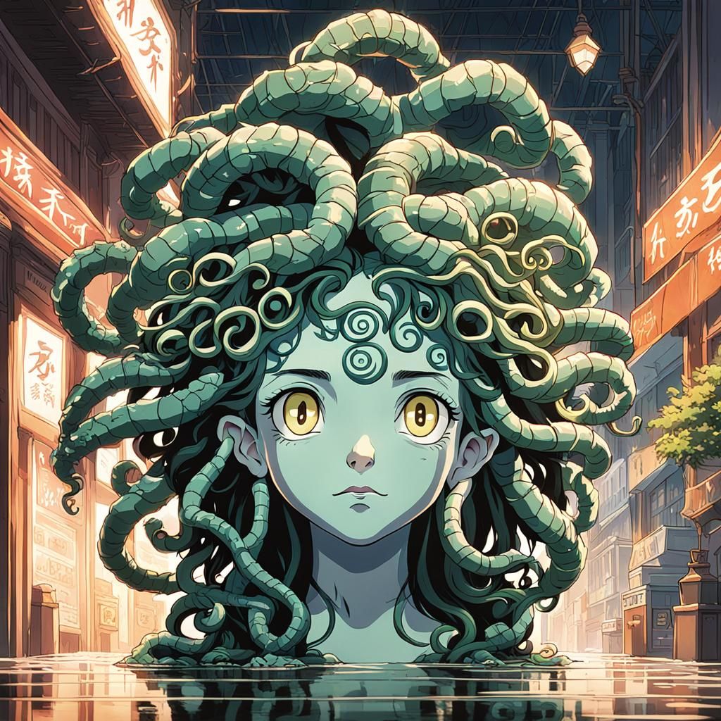 Teenage Medusa in Studio Ghibli Anime Style
