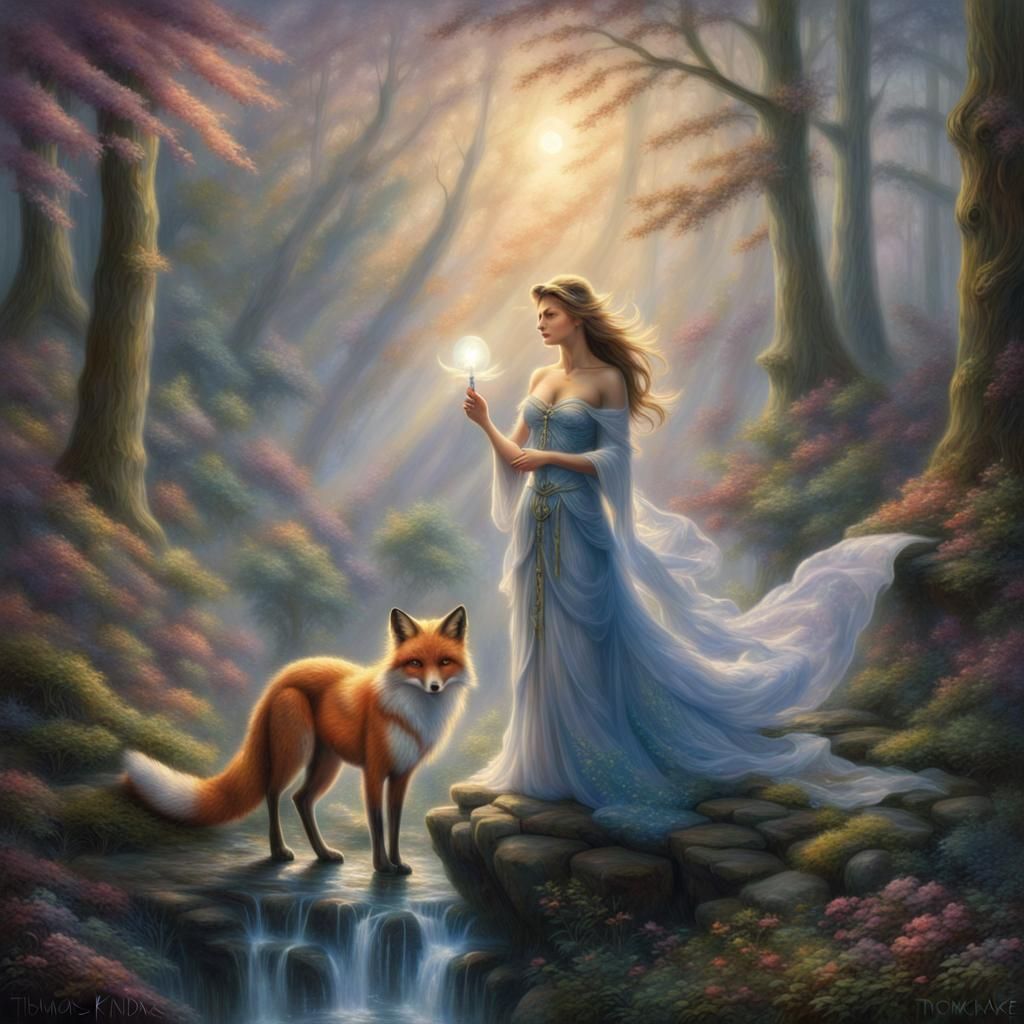 Magic Woman in Illuminated Forest: Ethereal Fantasy