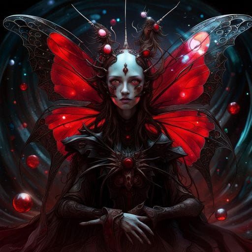 Demonic Glass Butterfly with Ruby Moon