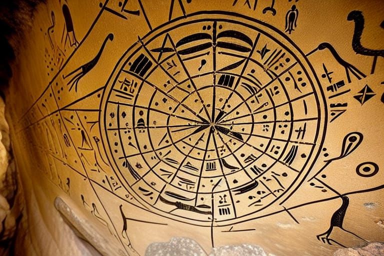 Ancient Star Chart Hieroglyph with Gemstones