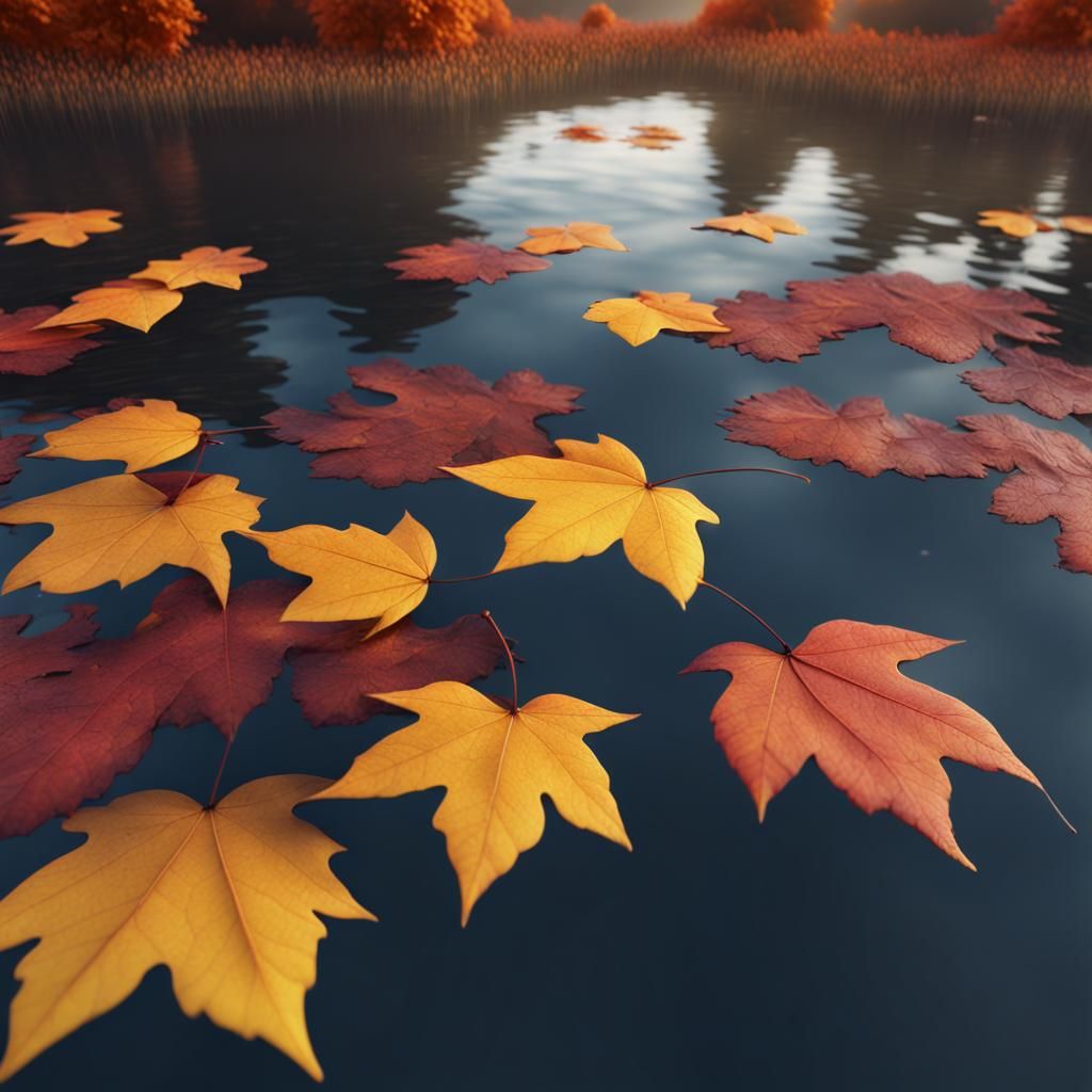Autumn Leaves on Pond: Detailed Matte Painting