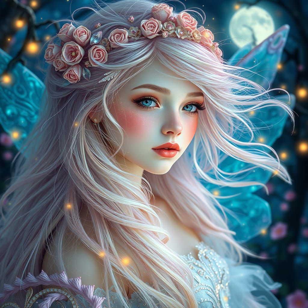 Ethereal Princess-Fairy in Vibrant Moonlit Wonderland
