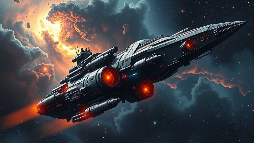 Colossal Nebula Spaceship in Cosmic Horror Style
