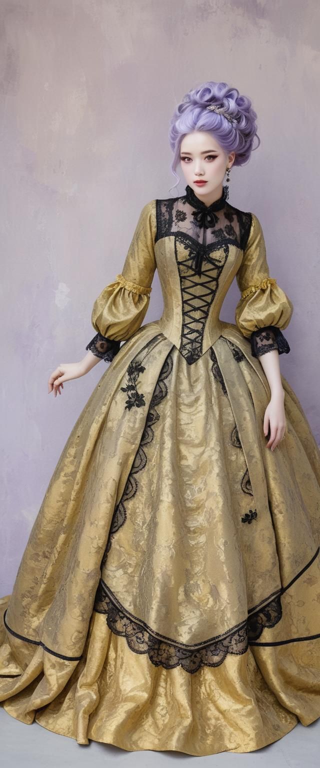 Baroque Woman with Lavender Hair and Golden Gown