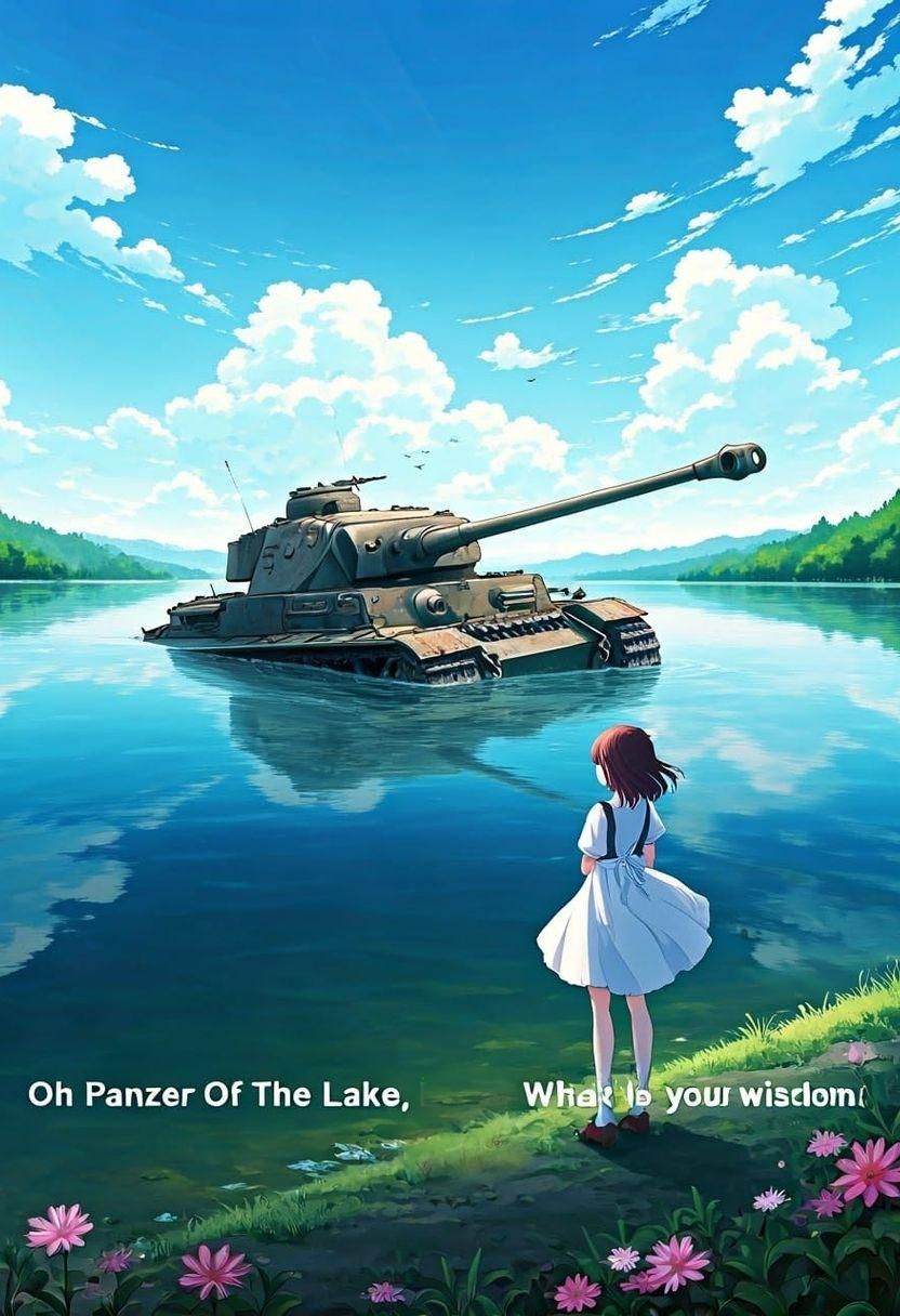 Anime Girl Approaches Submerged Panzer Tank