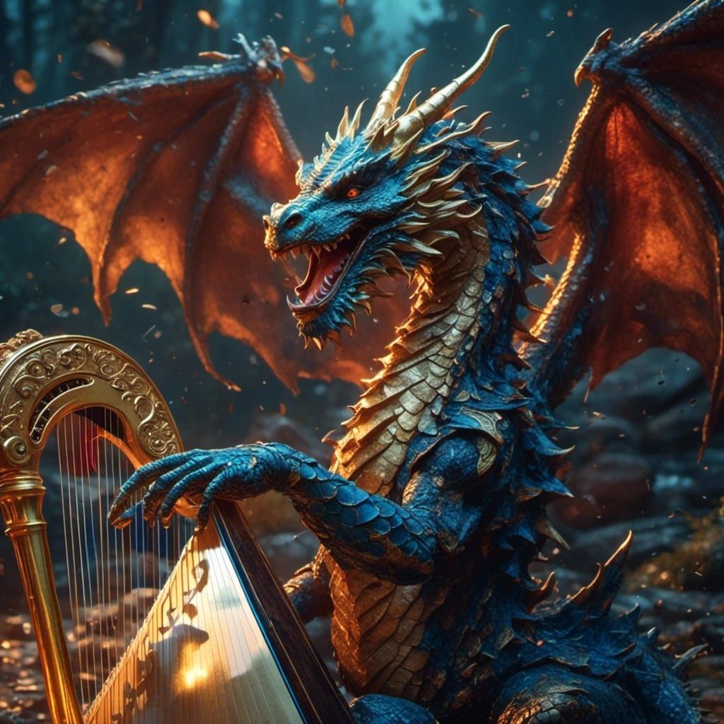 dragon tocando el arpa
