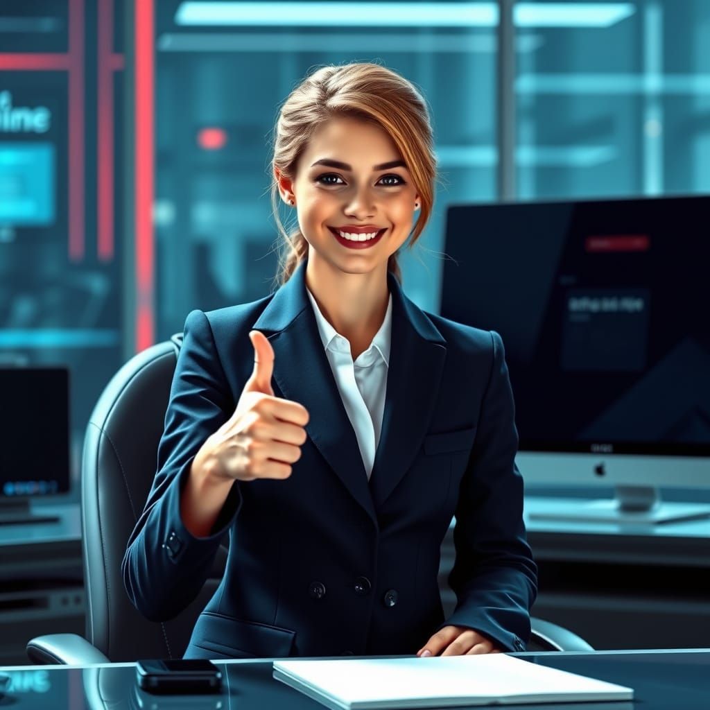 Futuristic Lawyer in Modern Office with High-Tech Computer