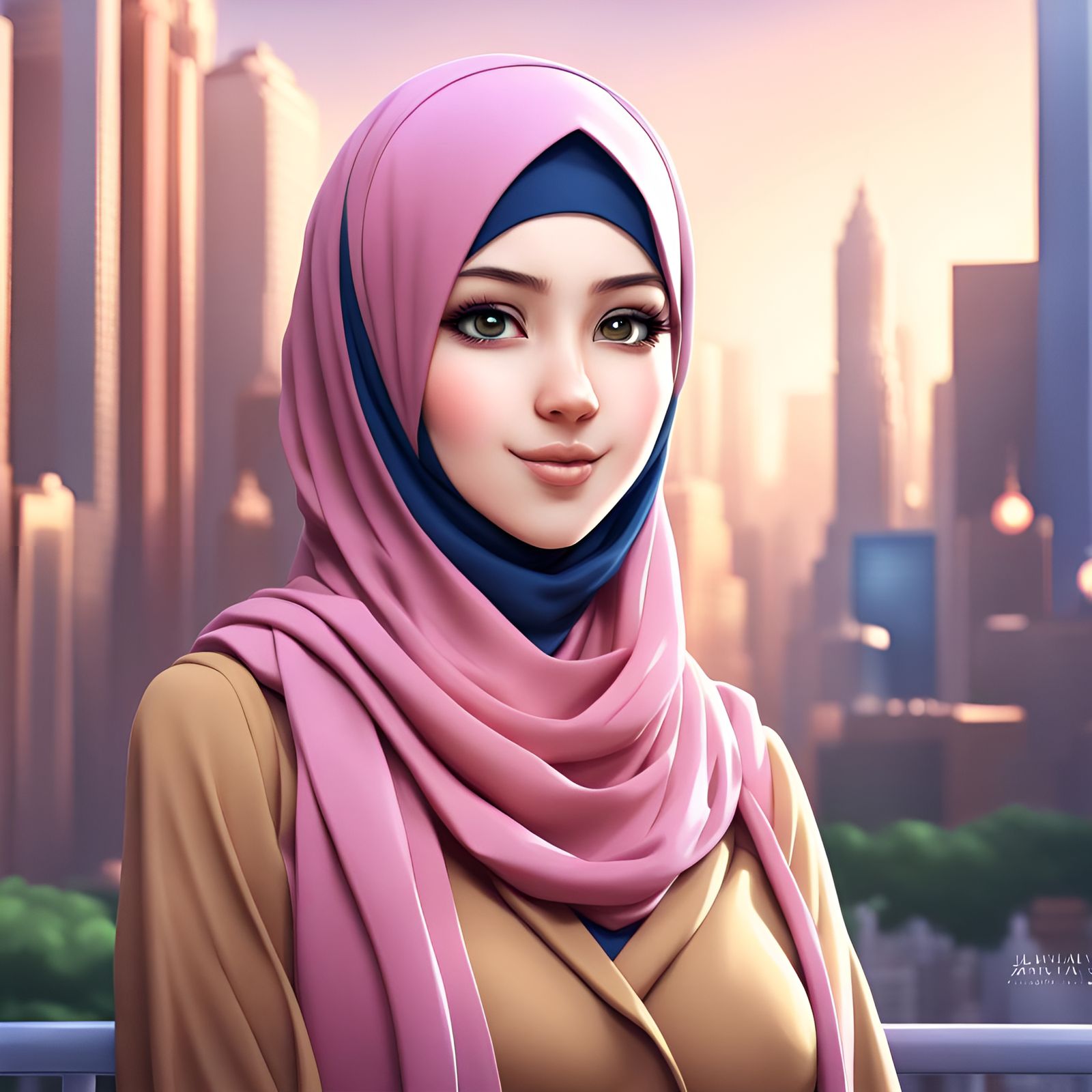 Anime Style Portrait of Woman in Hijab