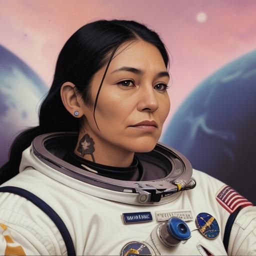 Native Woman Astronaut in Comic Book Style