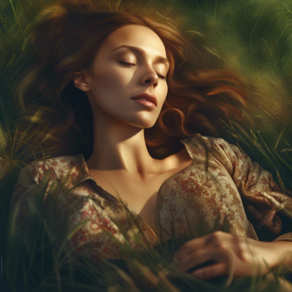 Woman Relaxing in a Meadow: Aerial View