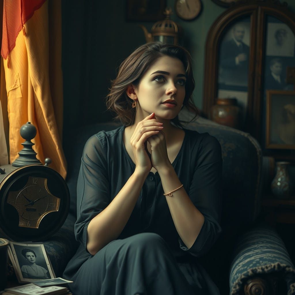 Woman Lost in Timeless Nostalgia