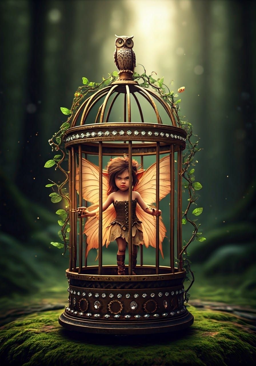 Steampunk Pixie Defies Captivity in Whimsical Forest Glade