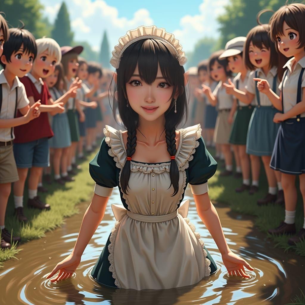Humorous 3D Anime Art: Maid in Slurry Pit