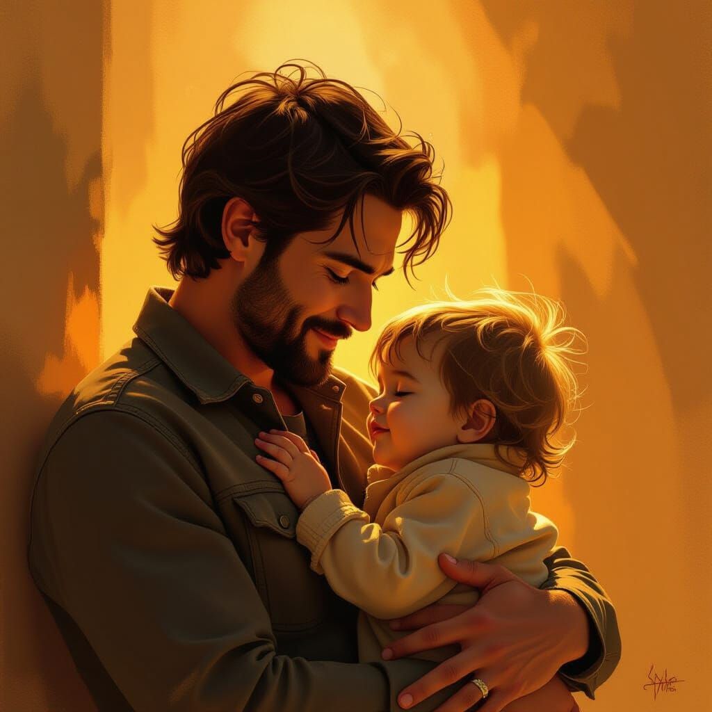 Tender Father and Child as Digital Painting