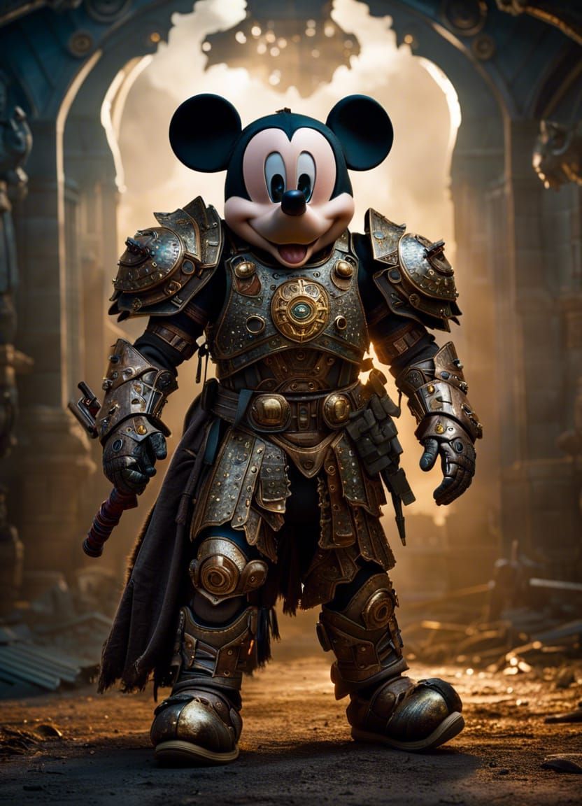 Mickey Mouse as Armored Paladin in Hyperrealistic Style