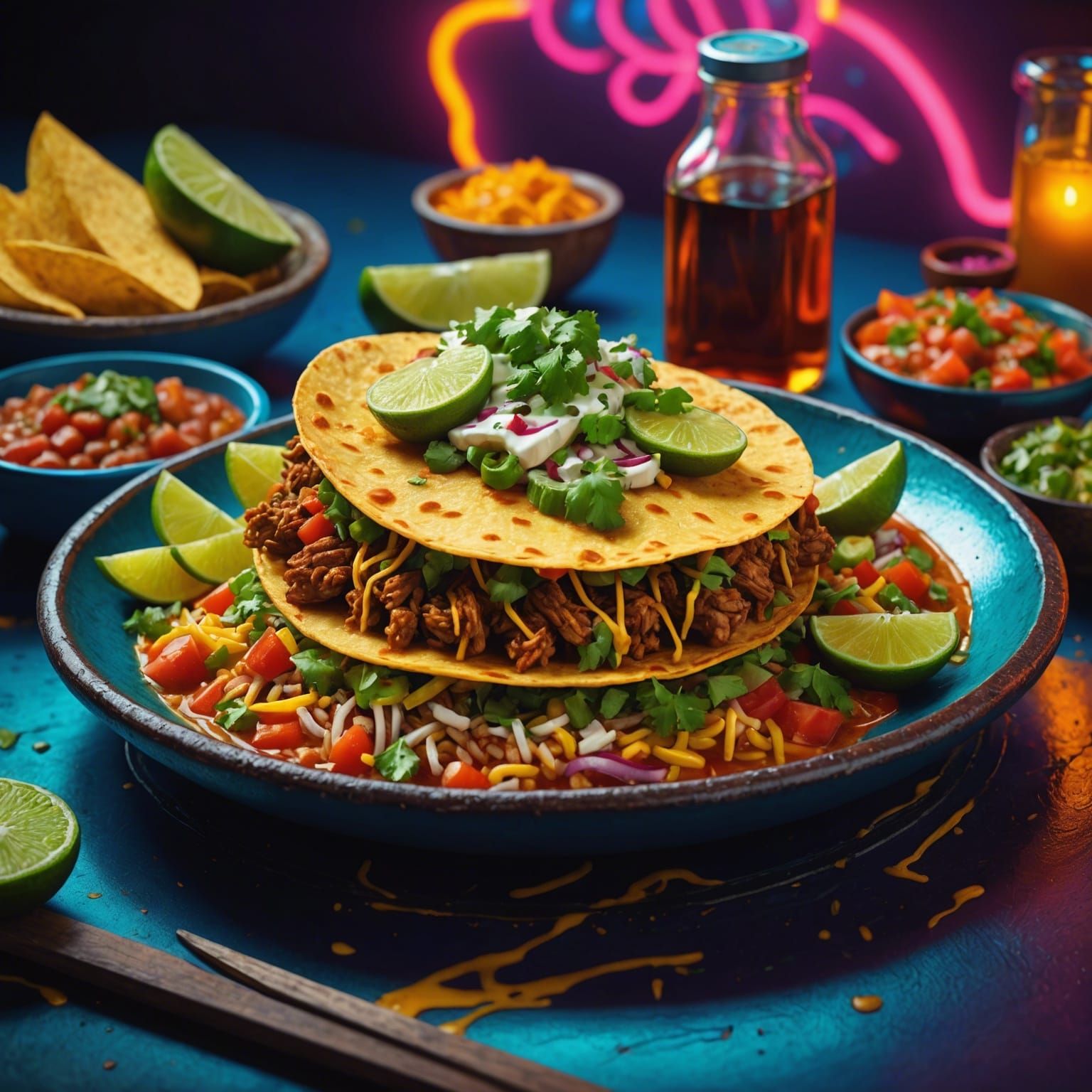 Mexican Dish in Neon Oil Painting Style