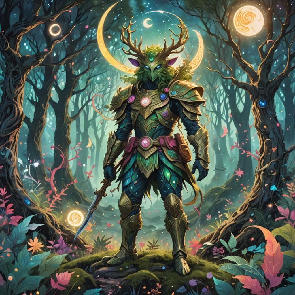 Treefolk Soldier in Mystical Forest with Sailor Moon Doodles
