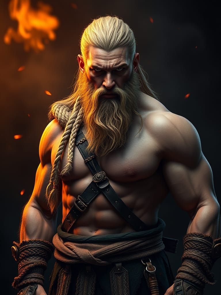 Viking Warrior Portrait with Burning Embers