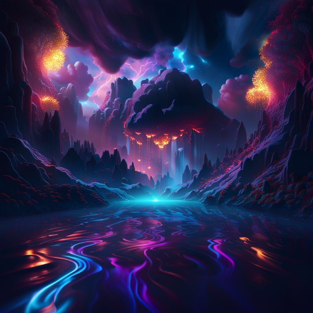 River Flows to Disco in Dark Fantasy Art