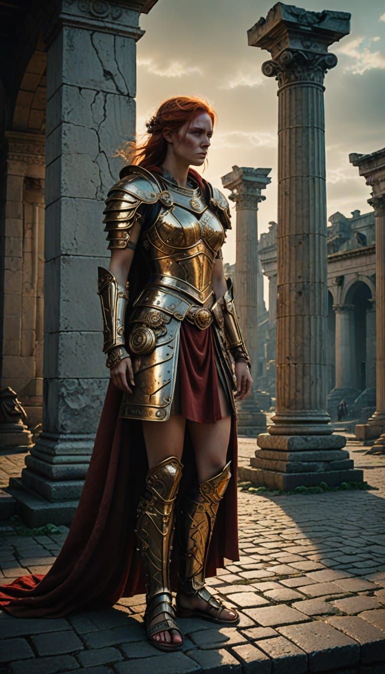 Vigilant Redhead in Roman Armor, Ancient City