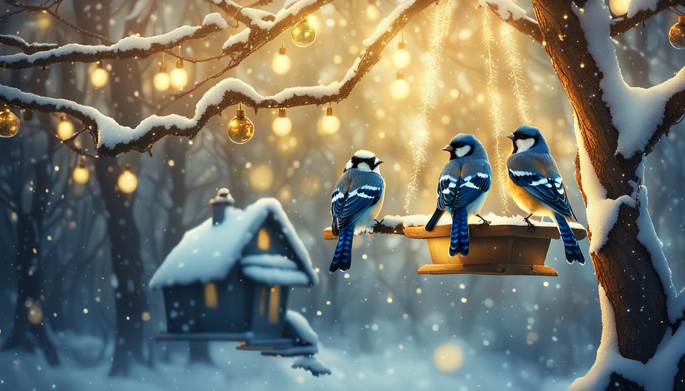 Epic Christmas Bird Feeder Scene in Vibrant Cinematic Style