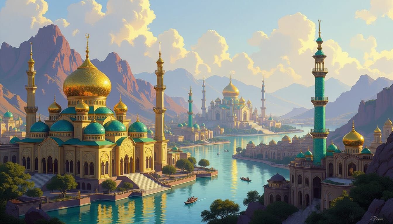 Golden Domes and Crystal Pagodas: A Hyperrealistic Oil Paint...