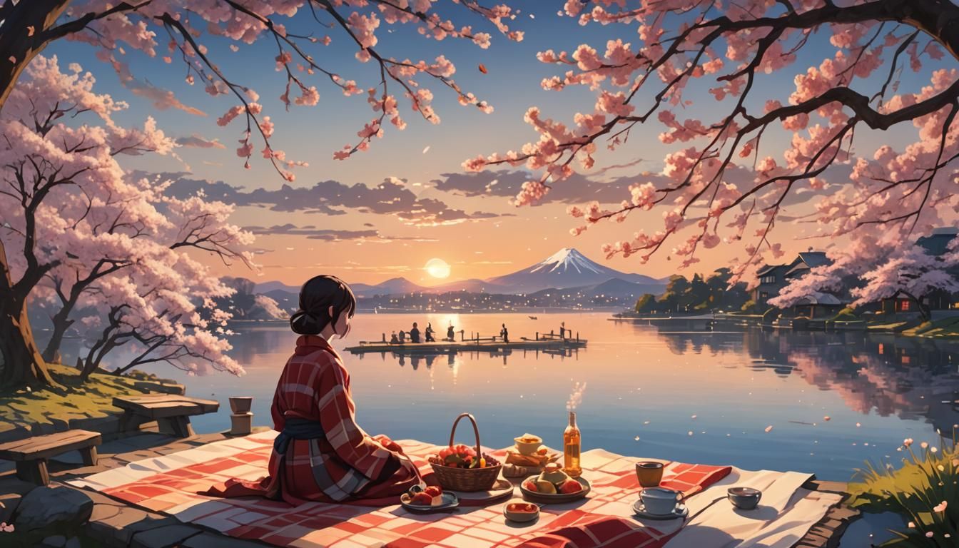Cherry Blossom Picnic: Fantasy Matte Painting