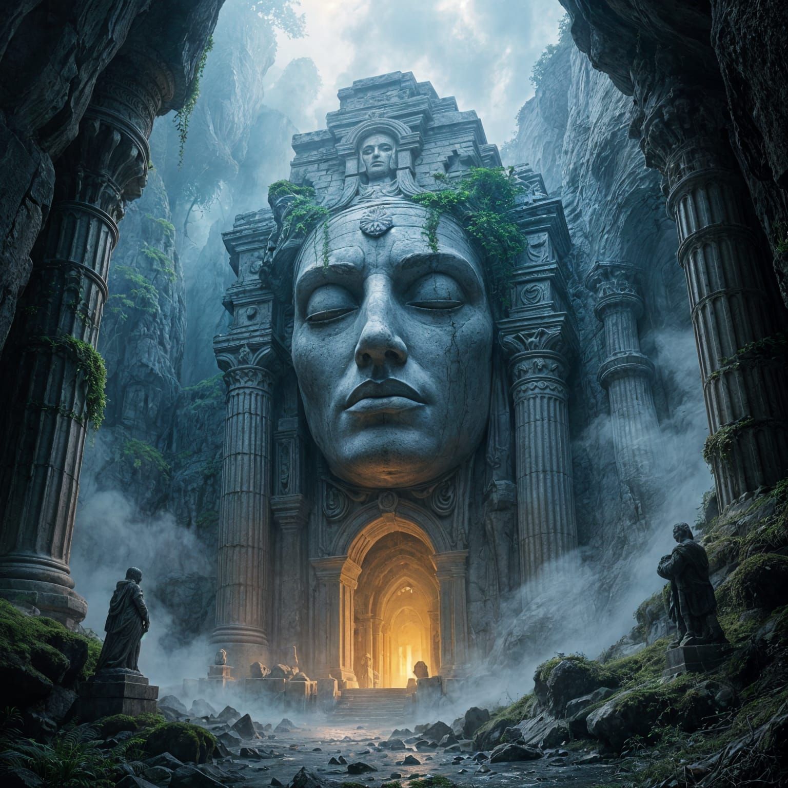 Ancient Titan's Crypt Hidden in Misty Mountains