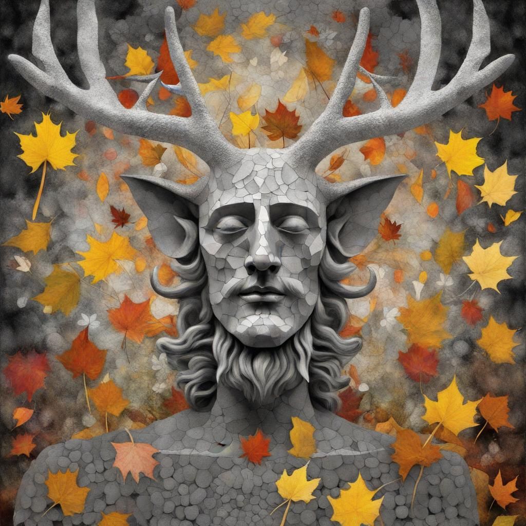 Autumn God in Dandelion Dreamscape, Surreal Illustration