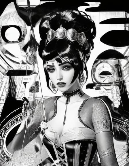 Mystical Woman Amidst Egyptian Pillars in Comic Book Style