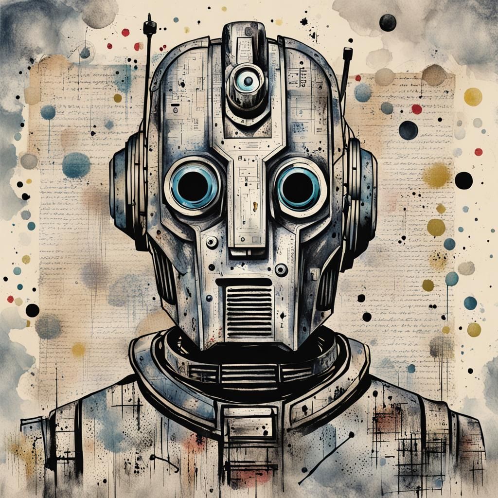 Whimsical Typographic Cyberman with Asemic Symbols