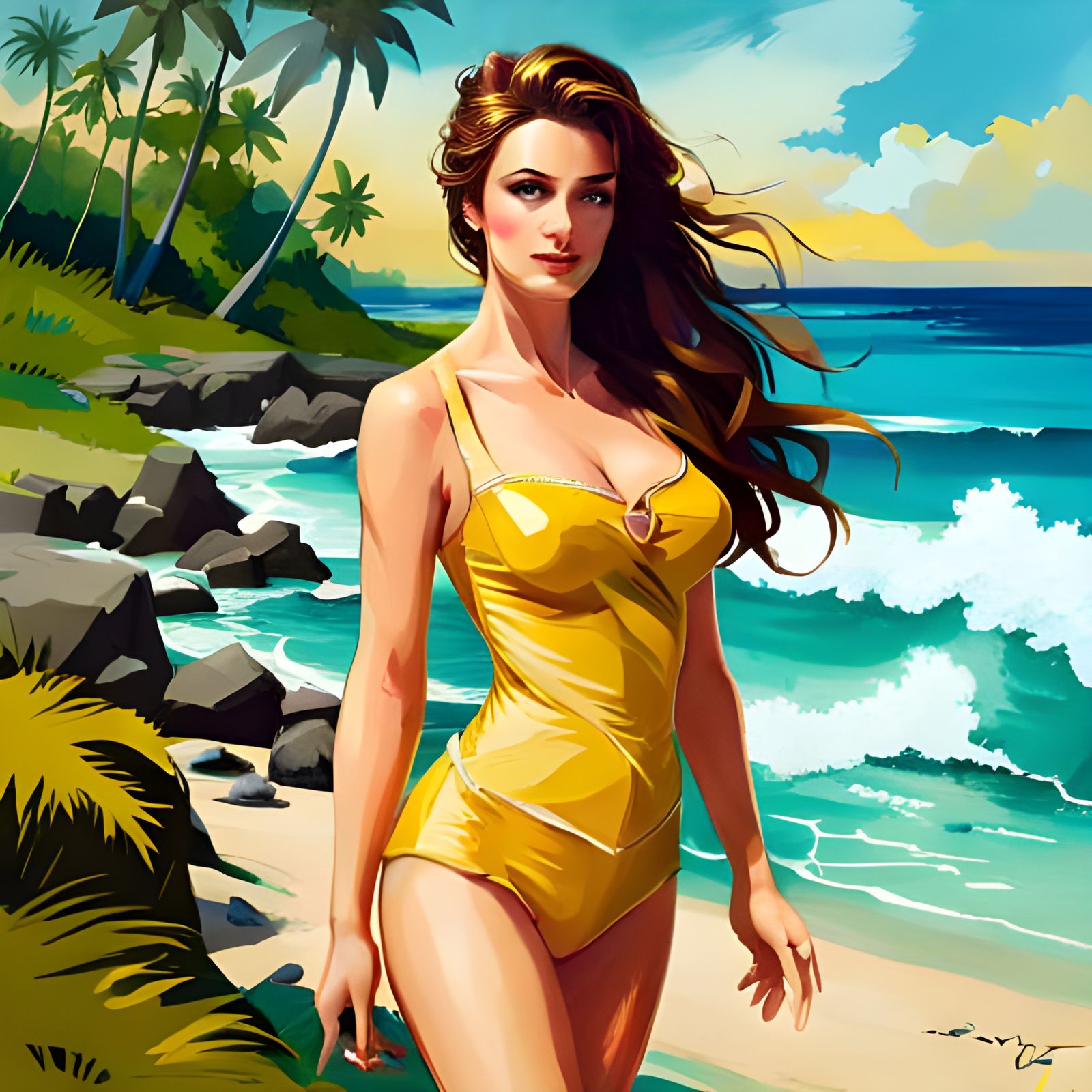 Princess Belle's Beach Day: Hyperrealistic Full-Body Shot