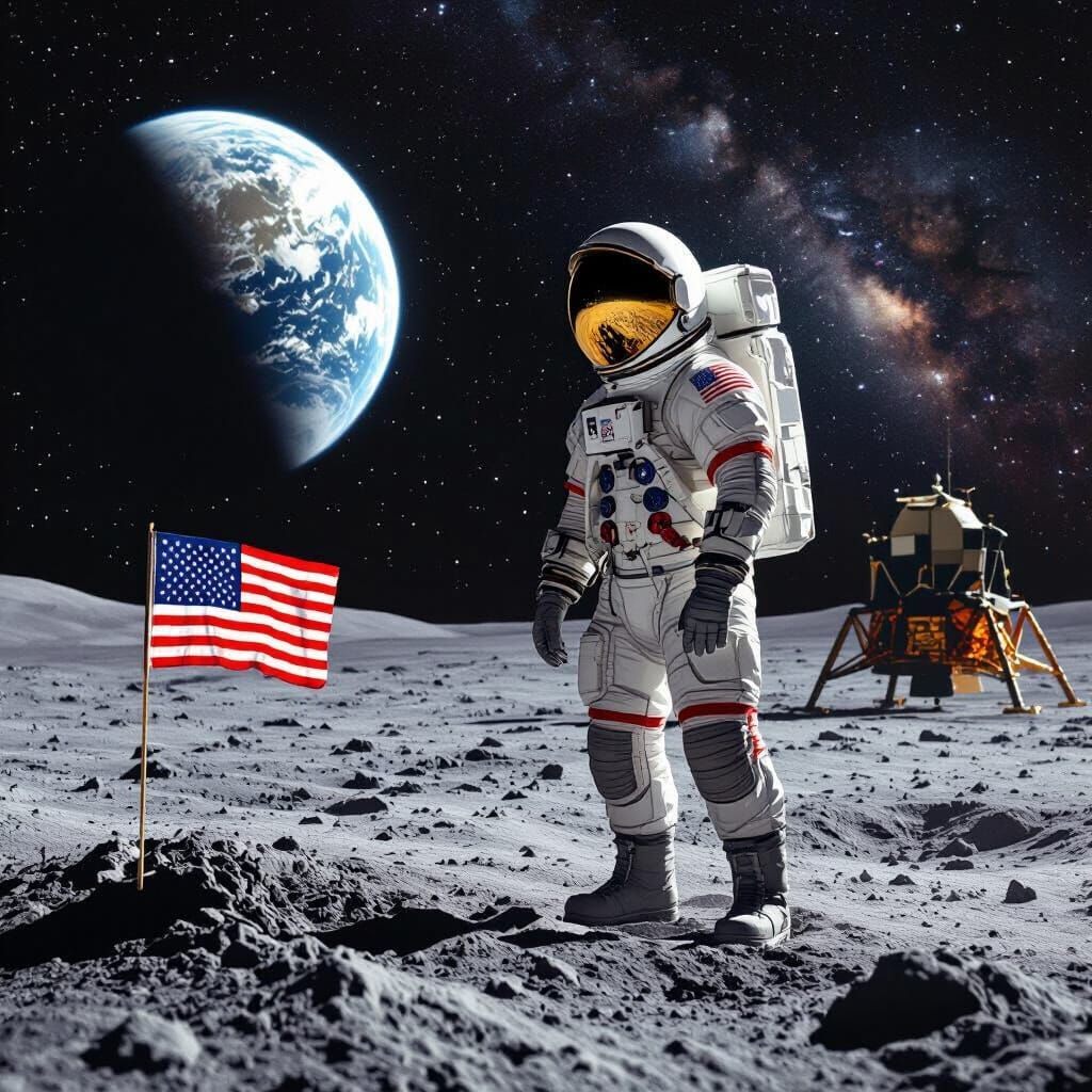 Astronaut on the Moon with Earth and Milky Way