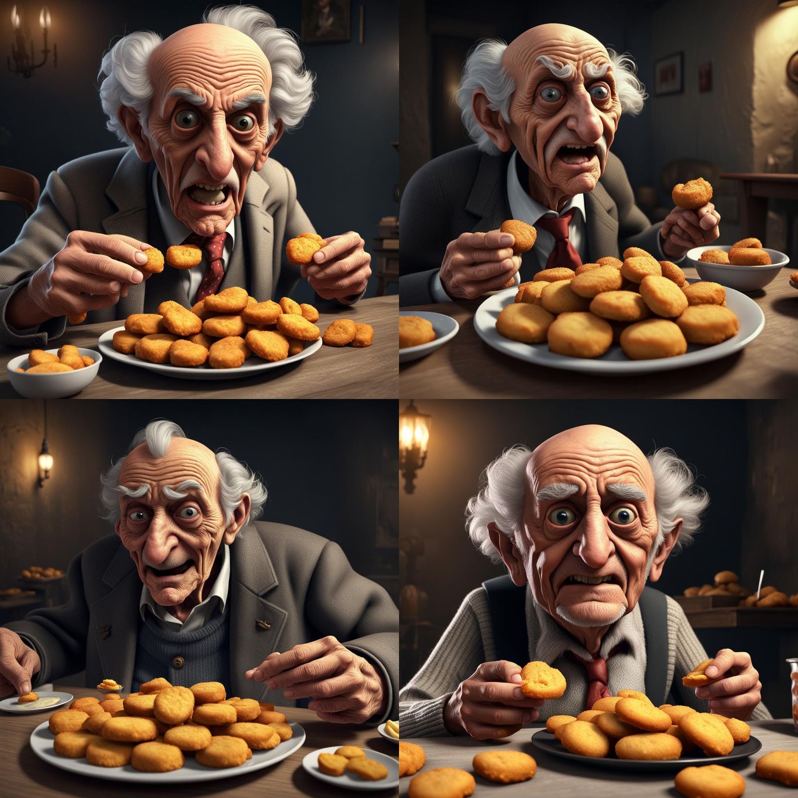 Creepy Italian Man Eating Chicken Nuggets: 3D Render
