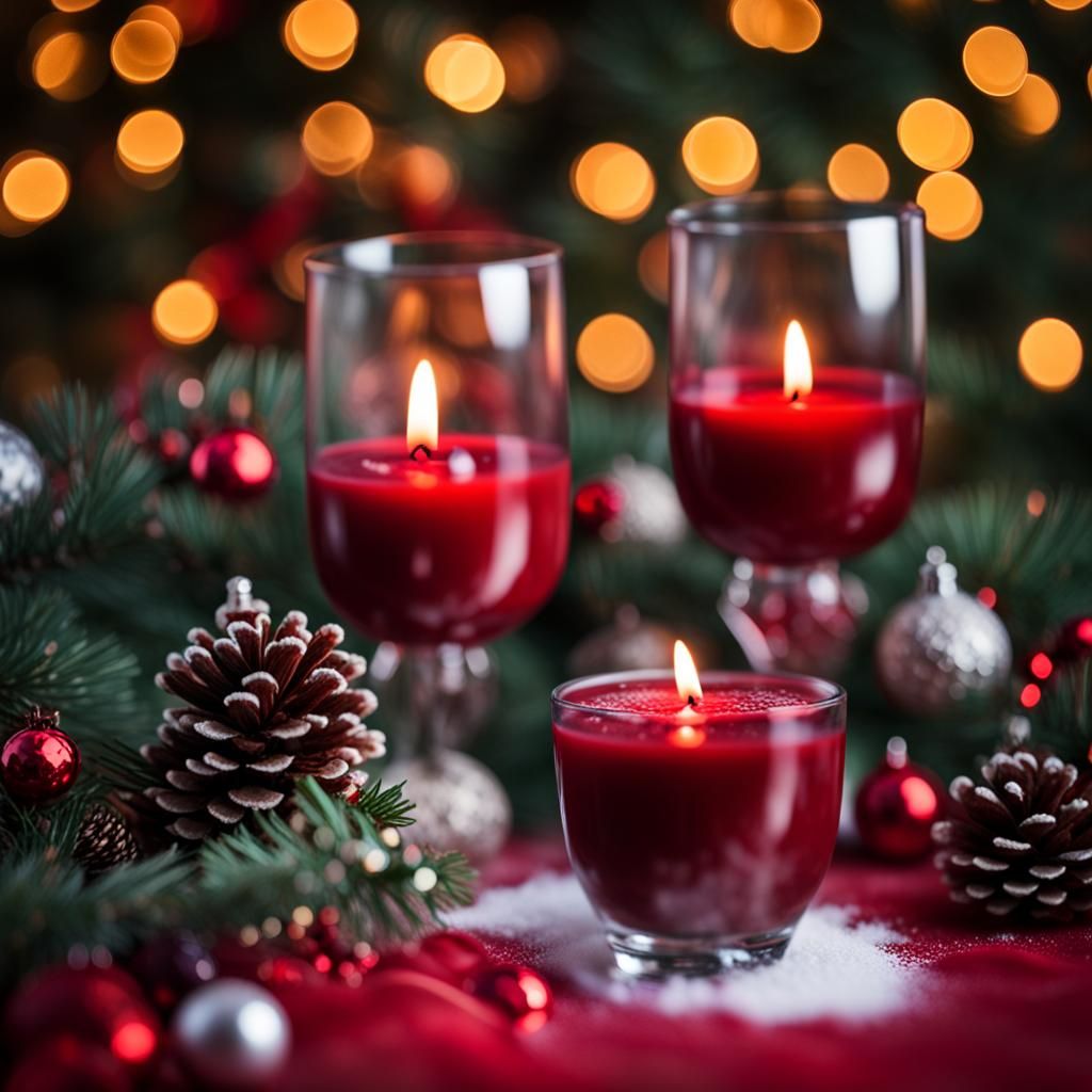 Crimson Christmas Baubles and Snowy Fir Branch