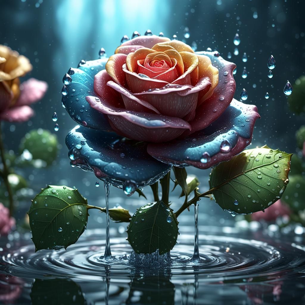 Detailed Colored Glass Rose in 3D