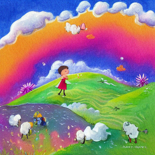 Childhood Wonder in Vibrant Pastel Hues, Whimsical Watercolo...